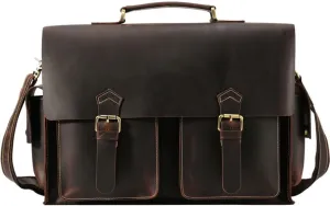 Leather Slim Briefcase for Men 15.6" Laptop Crossbody Messenger Bag Business Work Lawyer Attache Case
