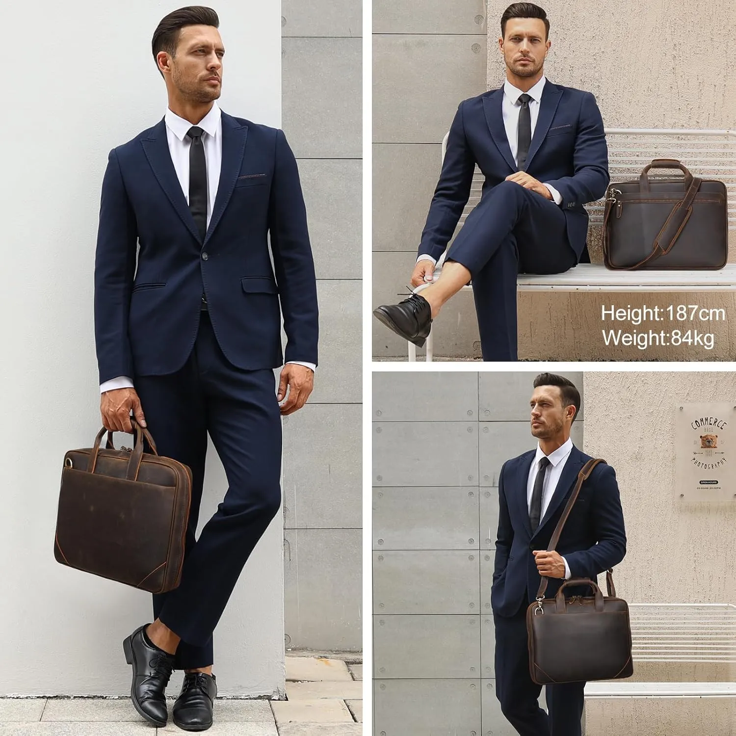 Leather Slim Briefcase for Men 15.6" Laptop Crossbody Messenger Bag Business Work Lawyer Attache Case