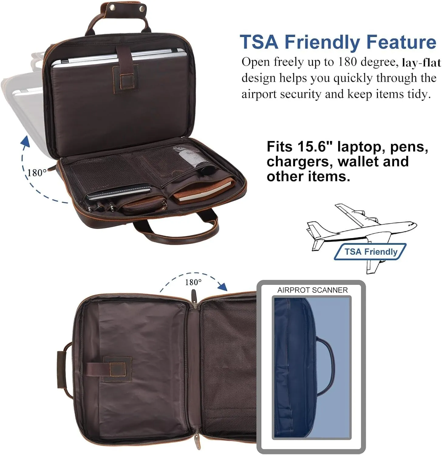 Leather Slim Briefcase for Men 15.6" Laptop Crossbody Messenger Bag Business Work Lawyer Attache Case