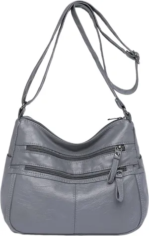 Lightweight 3 Compartment Faux Leather Medium Hobo Bag Hobo, Silver