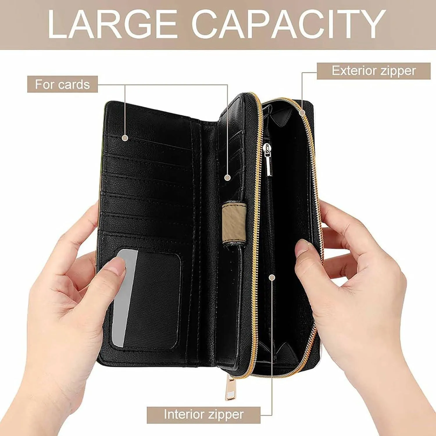Long Wallet for Women Leather Wallet for Men Large Capacity Wristlet Wallets With 12 Card Holder Donkey on Green Meadow Change Purse