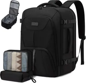 LOVEVOOK Travel Backpack,Expandable 50L Extra Large Travel Backpack for Men & Women,Carry on Backpack for Airplanes with 2 Packing Cubes, TSA Personal Item Travel Bag fits 18 inch Laptop,Black