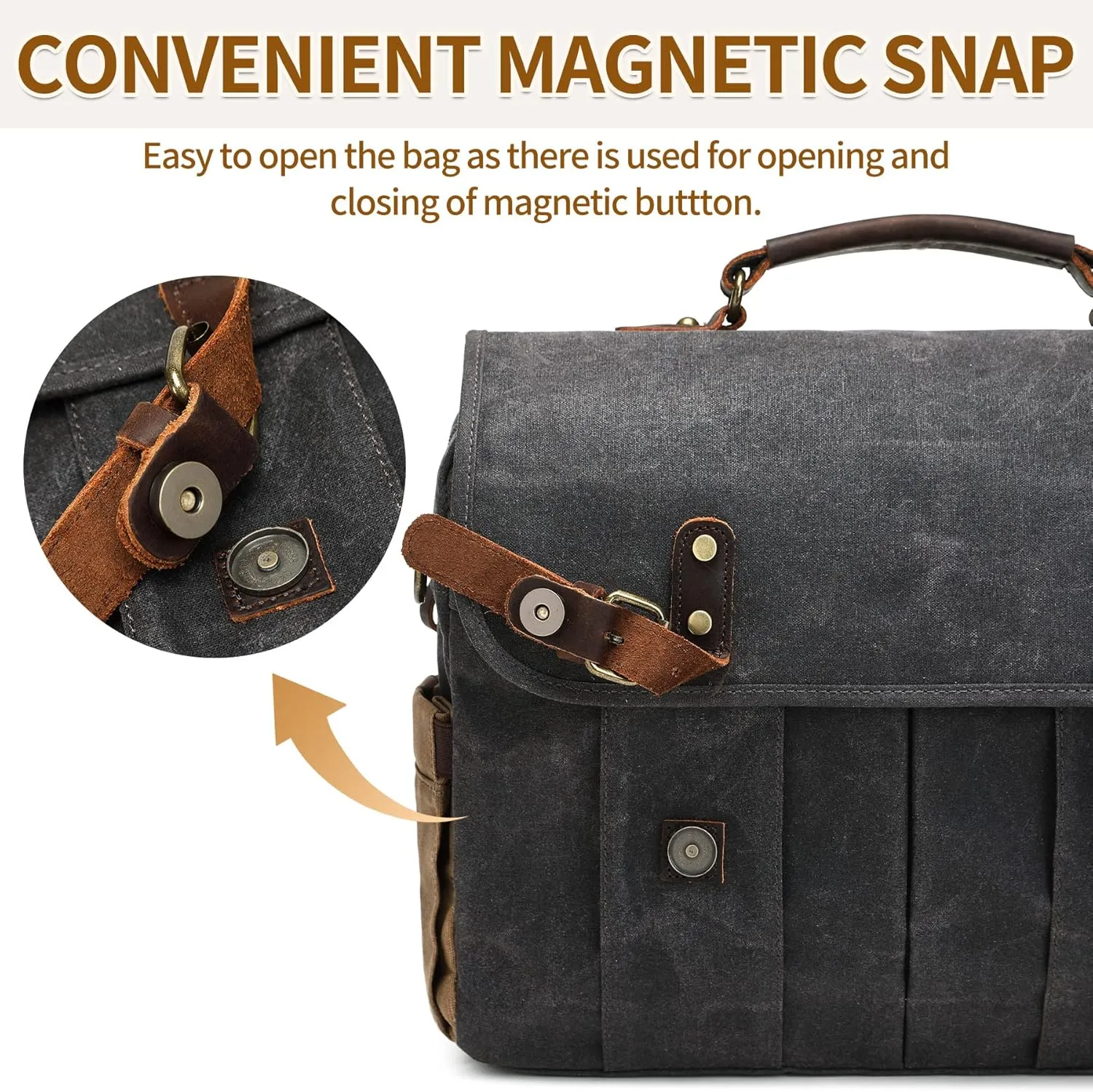 Messenger Bag for Men 15.6 Inch Vintage Canvas Genuine Leather Briefcase for Men Laptop Bag Satchel Shoulder Bag