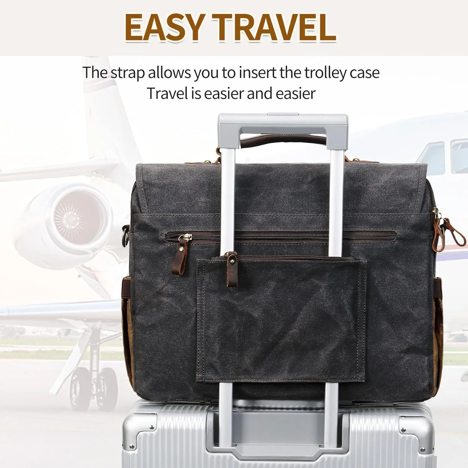 Messenger Bag for Men 15.6 Inch Vintage Canvas Genuine Leather Briefcase for Men Laptop Bag Satchel Shoulder Bag
