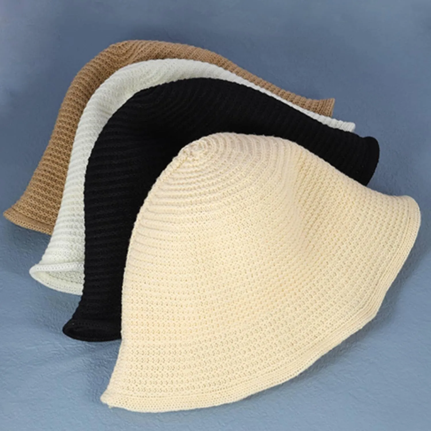MILAKOO Crochet Bucket Hat Knit Braided Floppy Soild Color Cap for Women Foldable Sun Bowler Hat