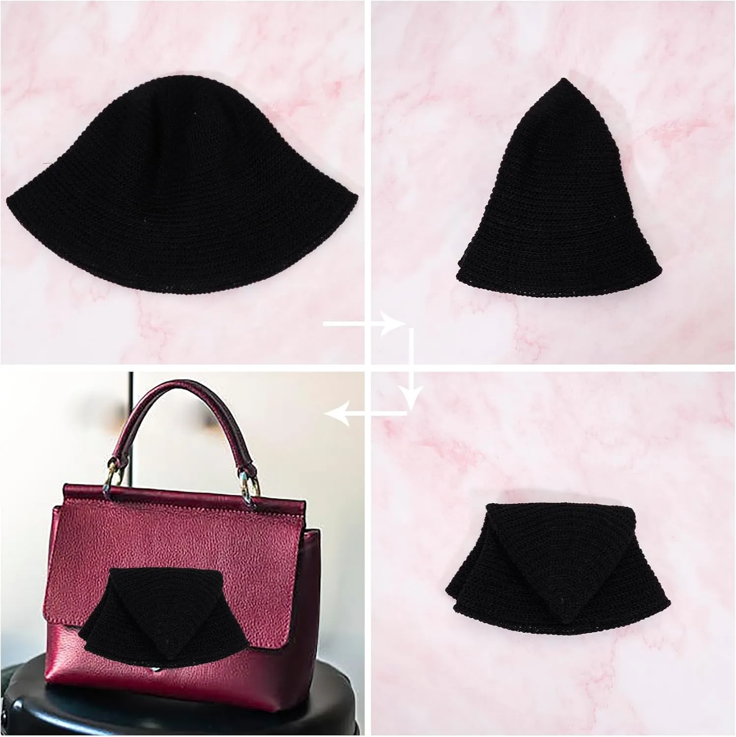 MILAKOO Crochet Bucket Hat Knit Braided Floppy Soild Color Cap for Women Foldable Sun Bowler Hat