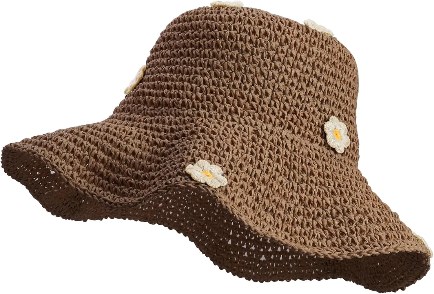 MILAKOO Crochet Bucket Hat Knit Braided Floppy Soild Color Cap for Women Foldable Sun Bowler Hat