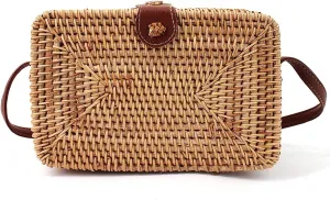Mini Rattan Handwoven Cross-body Bag Small Faux Leather Strap Shoulder Bag Beach Handbag Clutch
