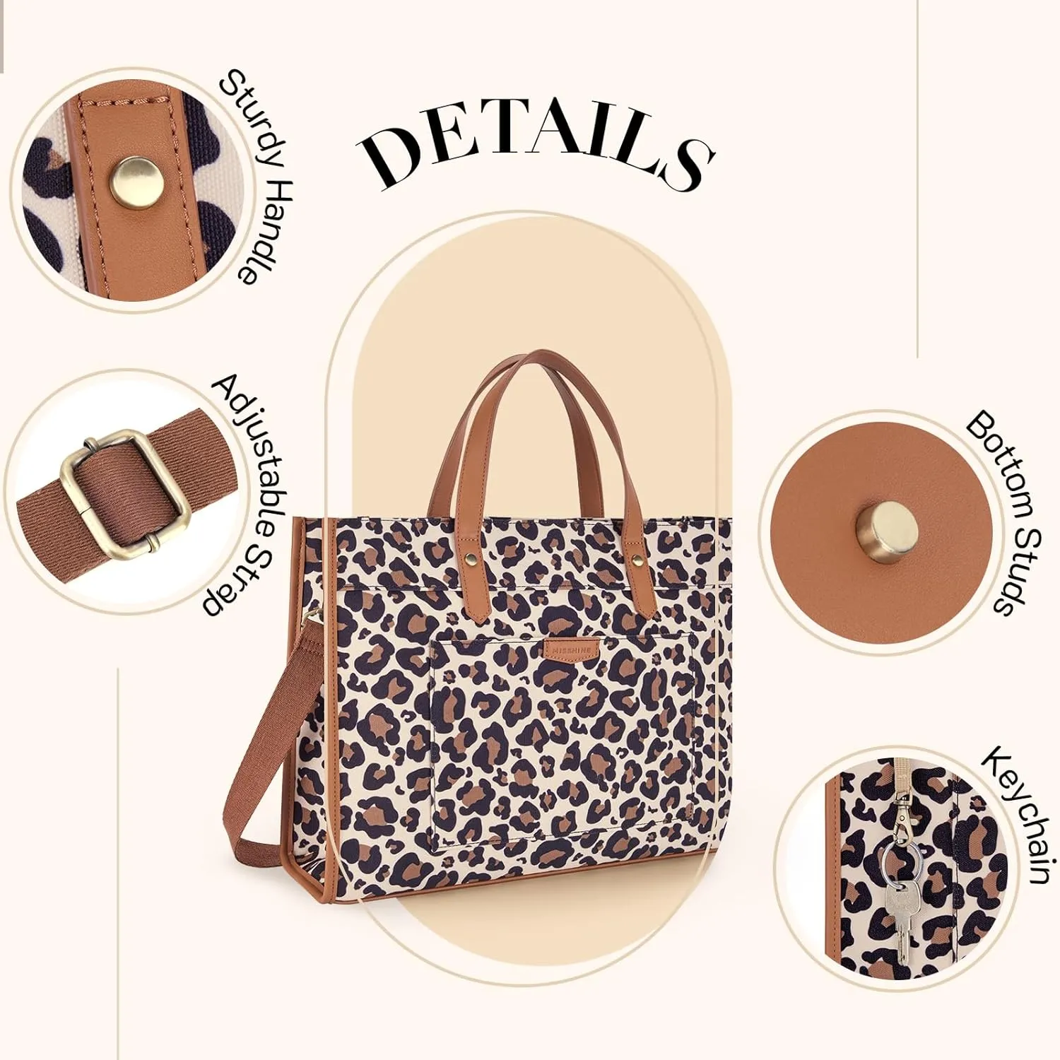 Missnine Laptop Tote Bag Canvas Laptop Bag 15.6 inch Work Shoulder Bags Casual Briefcase Handbag for Travel, Office, School (Leopard Print)