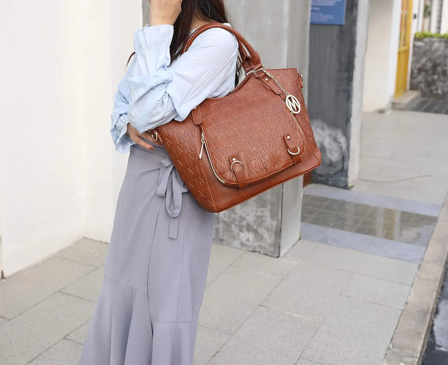 MKF Collection Shoulder Bag for Women, PU Leather Pocketbook Top-Handle Crossbody Purse Tote Satchel Handbag By Mia K
