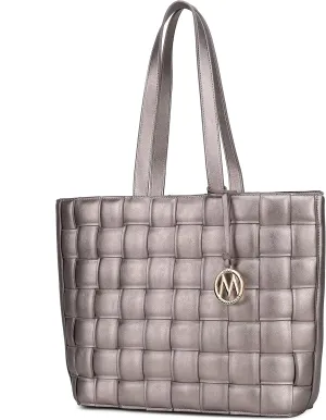 MKF Collection Tote Bag for Women, Vegan Leather Woven Top-Handle Satchel Handbag Purse