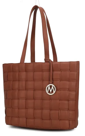 MKF Collection Tote Bag for Women, Vegan Leather Woven Top-Handle Satchel Handbag Purse