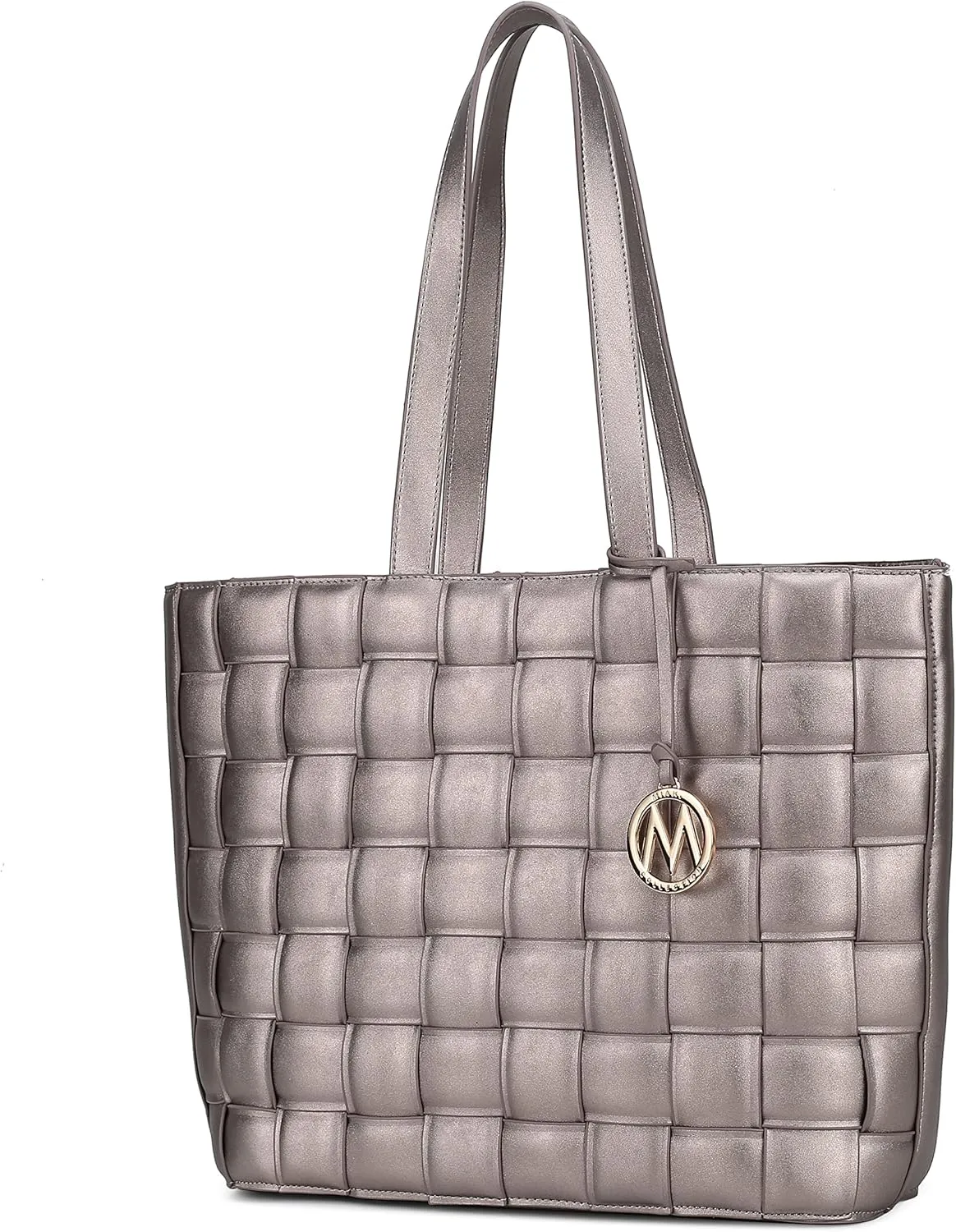 MKF Collection Tote Bag for Women, Vegan Leather Woven Top-Handle Satchel Handbag Purse
