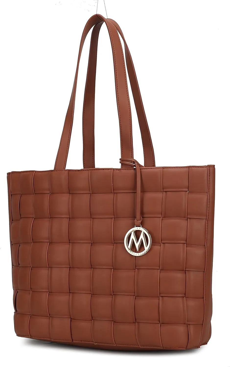MKF Collection Tote Bag for Women, Vegan Leather Woven Top-Handle Satchel Handbag Purse