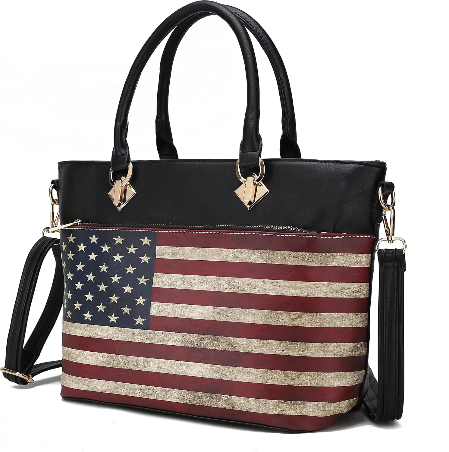 MKF Collection USA Tote Crossbody Bag for Women, American Flag Vegan Leather Top-Handle Messenger, Satchel Shoulder bag Purse
