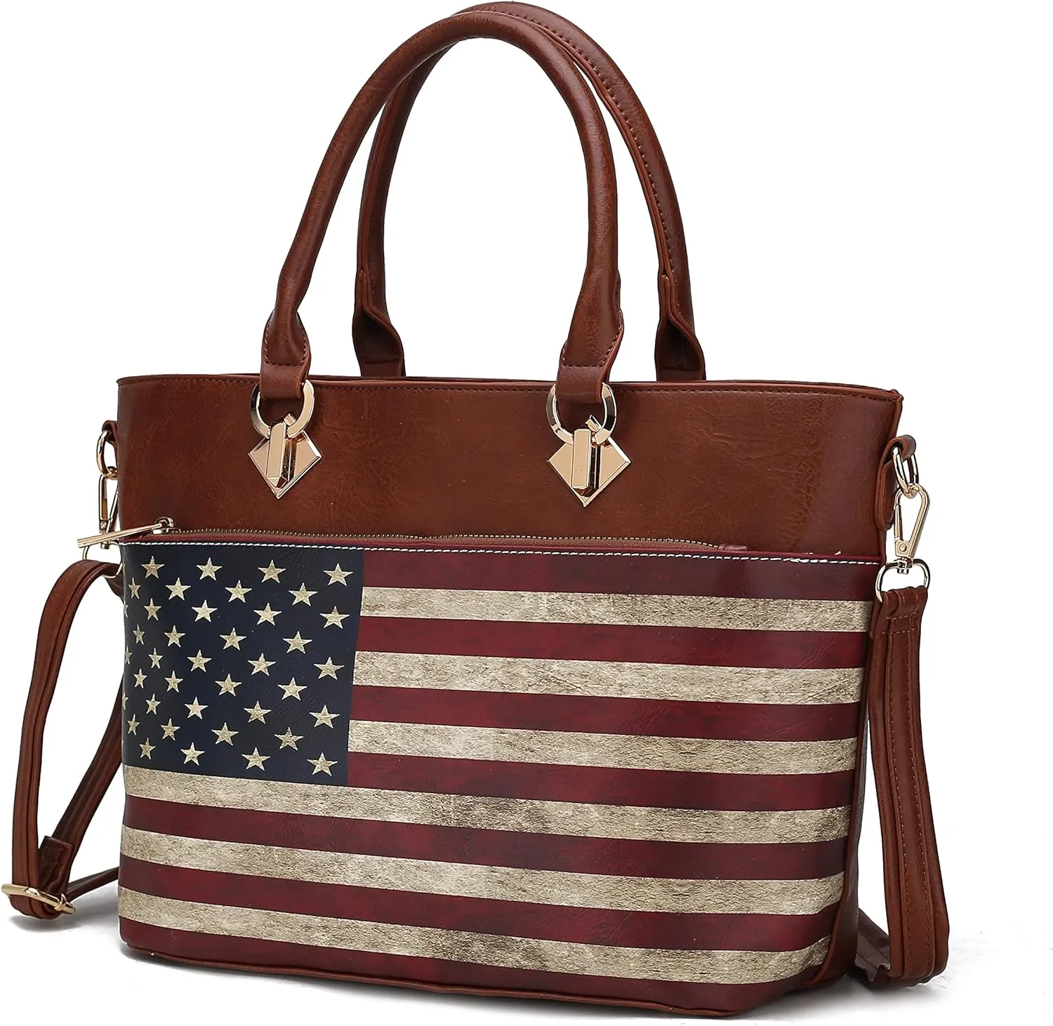 MKF Collection USA Tote Crossbody Bag for Women, American Flag Vegan Leather Top-Handle Messenger, Satchel Shoulder bag Purse
