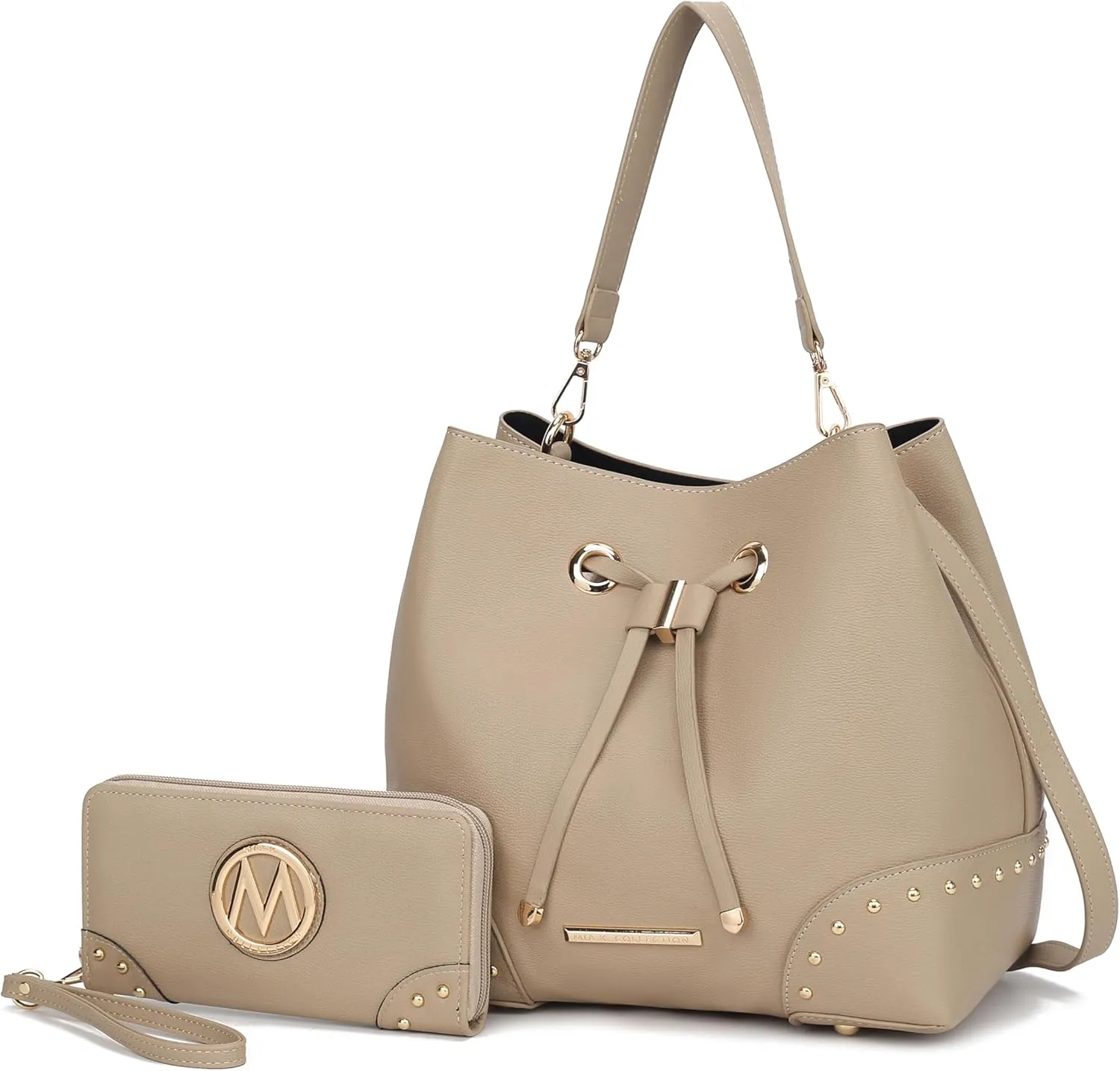 MKF Collection Women's Bucket Bag With Wristlet Wallet, Vegan Leather Hobo Bag Handbag Set Crossbody Bag by Mia K