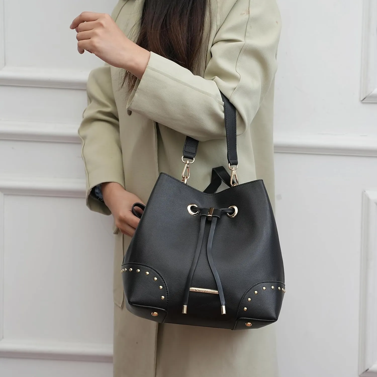 MKF Collection Women's Bucket Bag With Wristlet Wallet, Vegan Leather Hobo Bag Handbag Set Crossbody Bag by Mia K