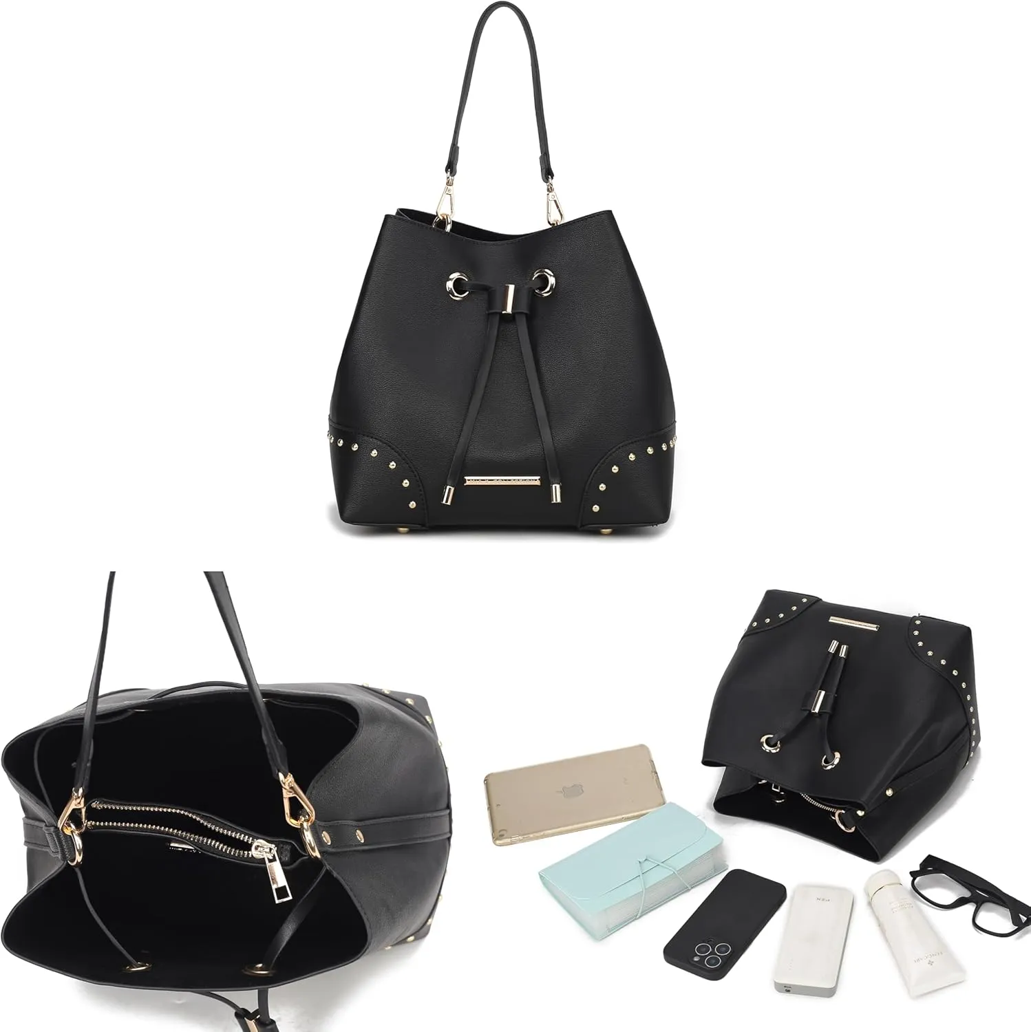 MKF Collection Women's Bucket Bag With Wristlet Wallet, Vegan Leather Hobo Bag Handbag Set Crossbody Bag by Mia K
