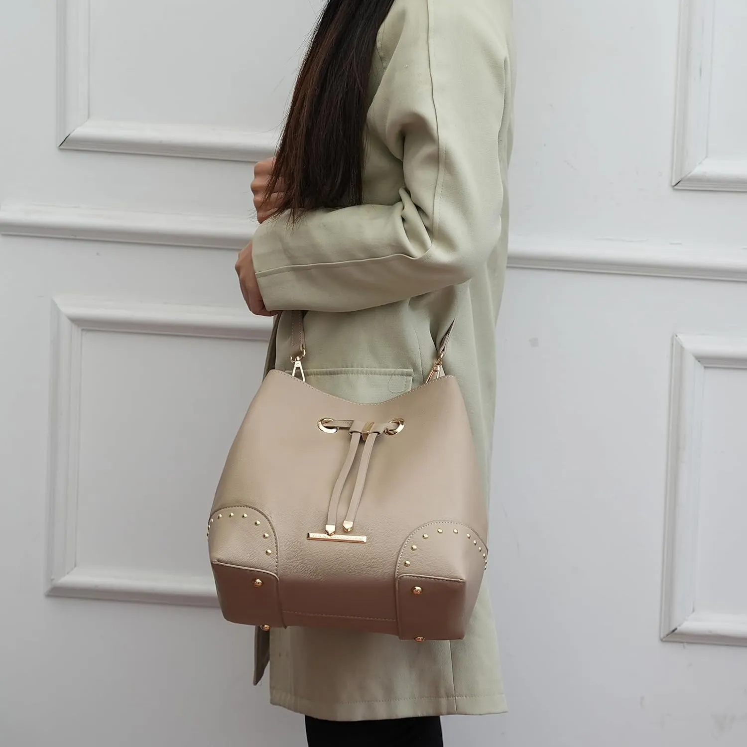 MKF Collection Women's Bucket Bag With Wristlet Wallet, Vegan Leather Hobo Bag Handbag Set Crossbody Bag by Mia K