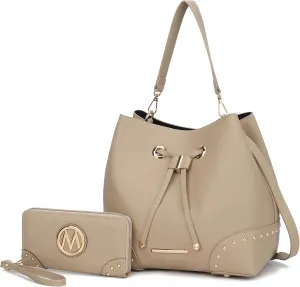 MKF Collection Women's Bucket Bag With Wristlet Wallet, Vegan Leather Hobo Bag Handbag Set Crossbody Bag by Mia K