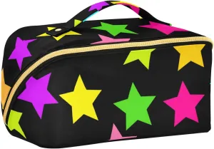 Neon Black Colorful Stars Designed Cosmetic Bags with dividers Large Hanging Travel Toiletry Bag with Compartments & Handle Neon Black Colorful Stars Designed Cosmetic Bags with dividers Large Hanging Travel Toiletry Bag with Compartments & Handle