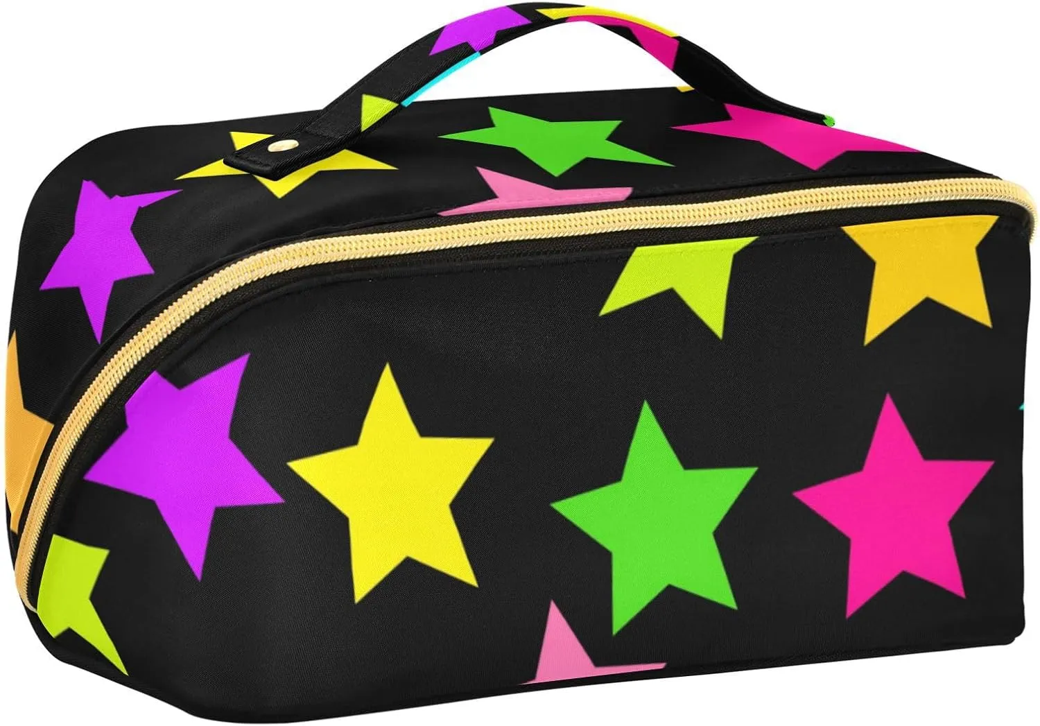 Neon Black Colorful Stars Designed Cosmetic Bags with dividers Large Hanging Travel Toiletry Bag with Compartments & Handle