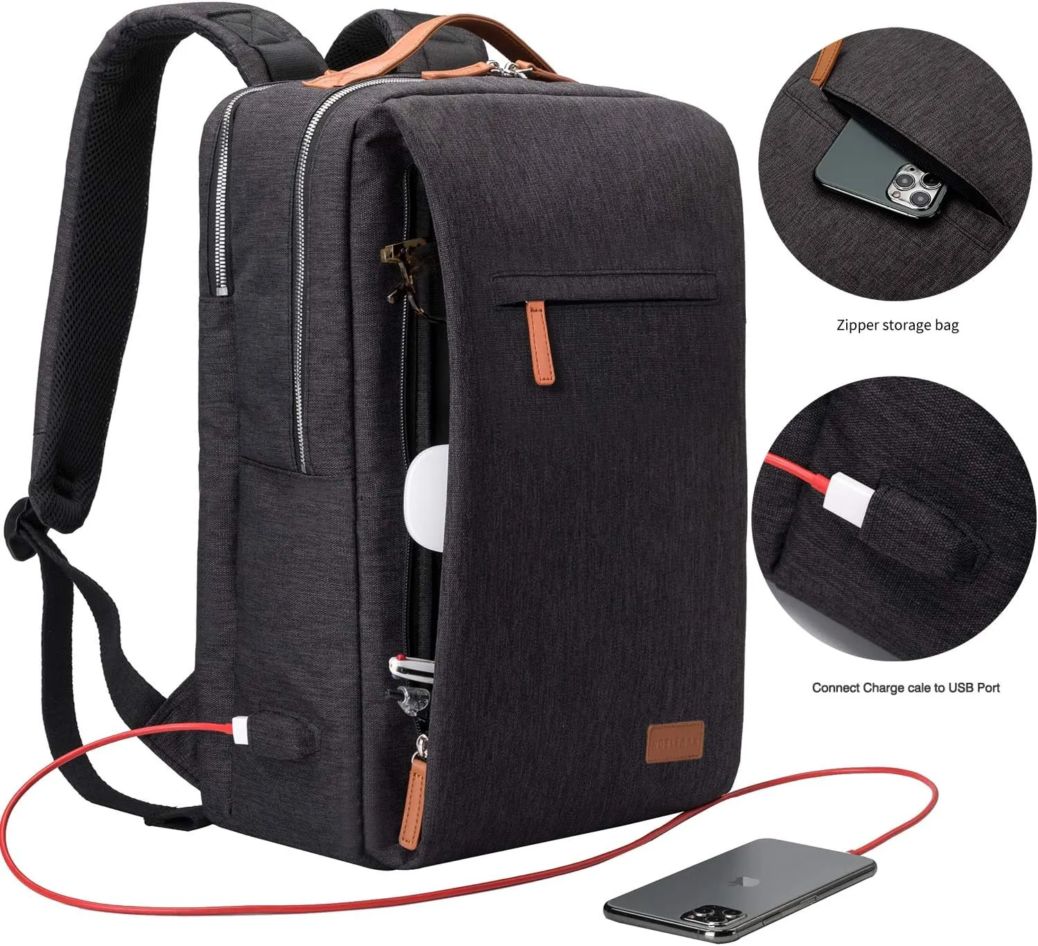 NOBLEMAN Men's Backpack, Laptop Backpack, Waterproof travel Backpack, 15.6 Inch Laptop Backpack, Daypack, carry on backpack with USB (Black)