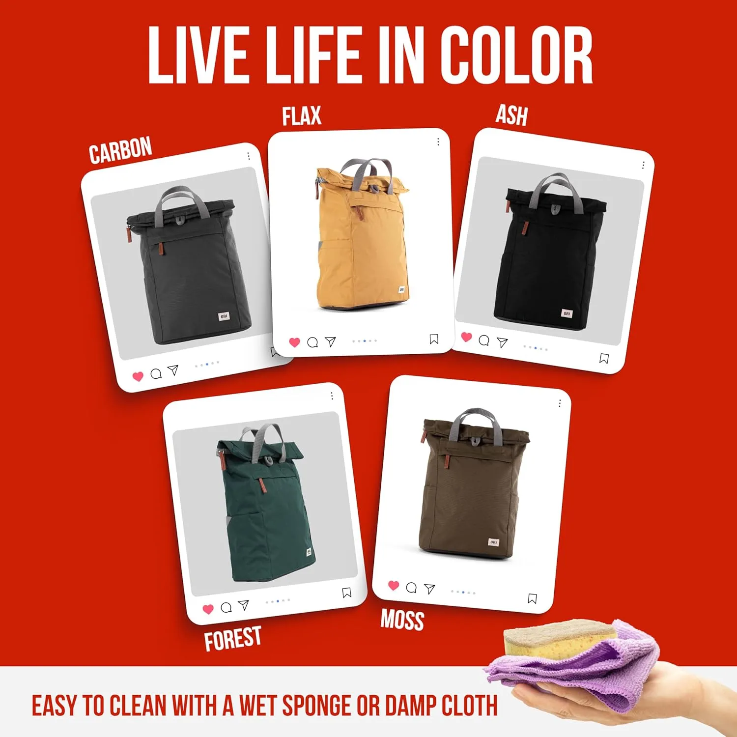 ORI LONDON Rolltop Backpack - Medium Travel Backpack with Lots of Pockets for Men & Women - The Finchley, Moss