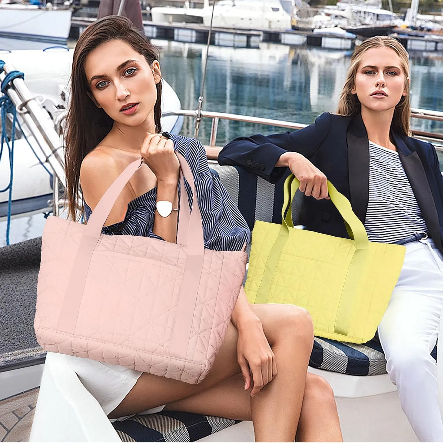 Puffer Tote Bag for Women, Large Quilted Puffy Handbag with Side Pockets Lightweight Shoulder Bag