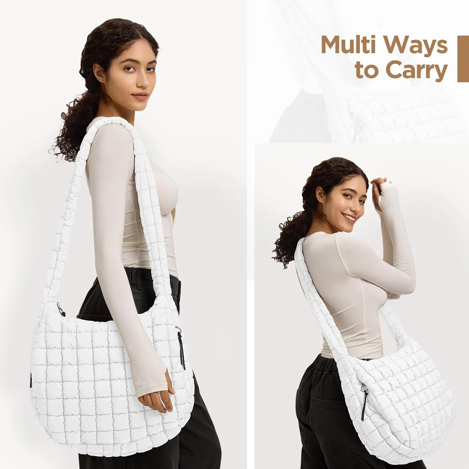Puffer Tote Bag for Women Large Quilted Tote Bag Quilted Carryall Bag Soft Puffy Crossbody Bag Hobo Handbags Puff Purse