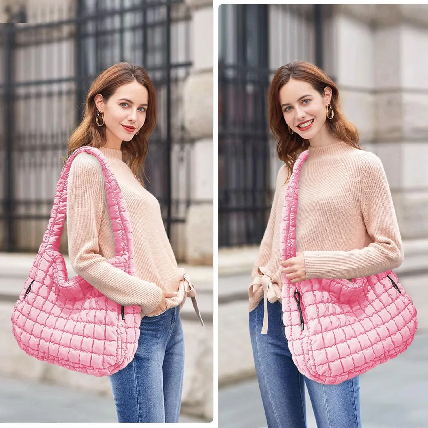 Puffer Tote, Quilted Puffer Hobo Bag, Lightweight Puffy Quilted Shoulder Bag for Work, Gym, Travel