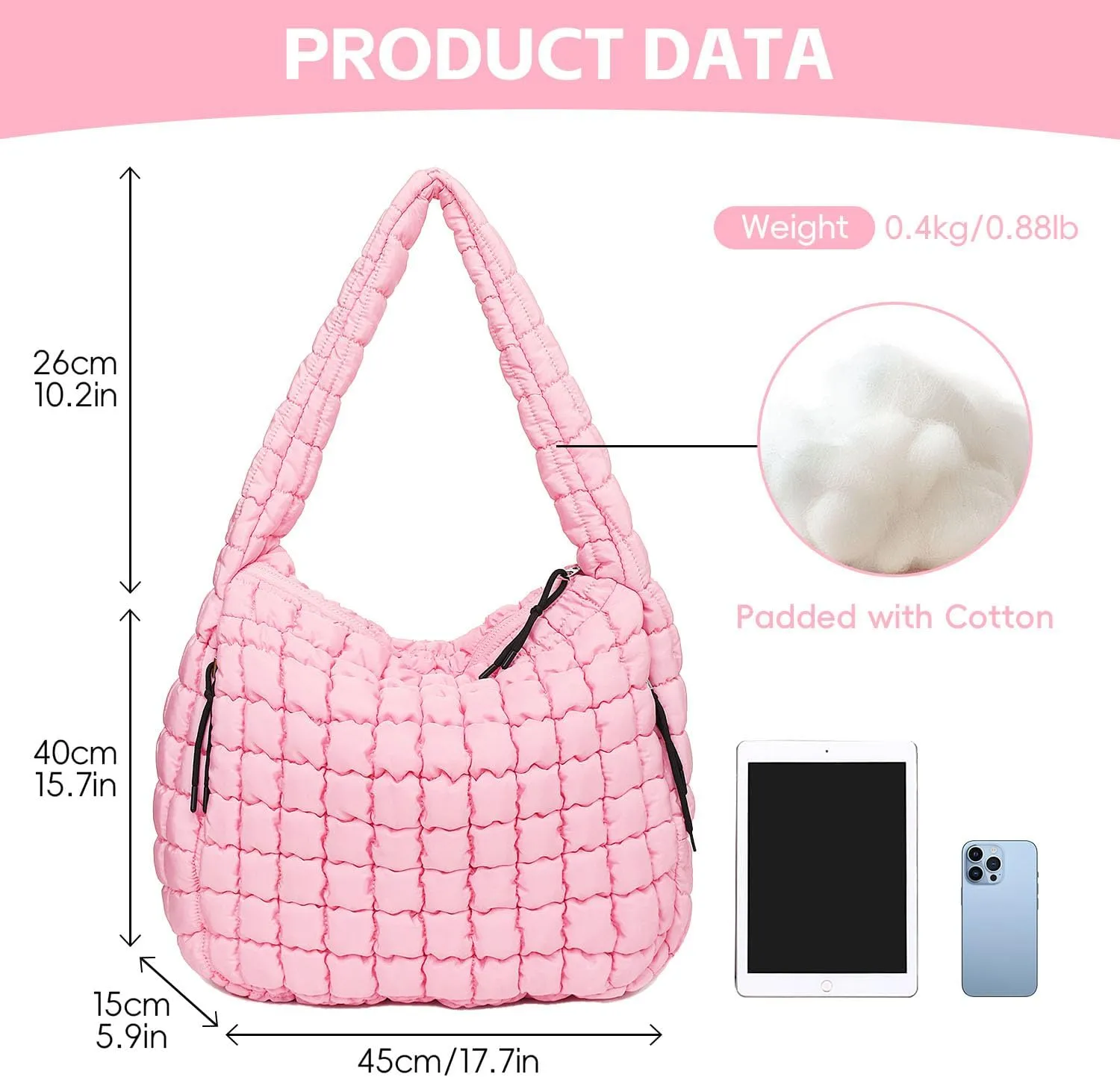 Puffer Tote, Quilted Puffer Hobo Bag, Lightweight Puffy Quilted Shoulder Bag for Work, Gym, Travel