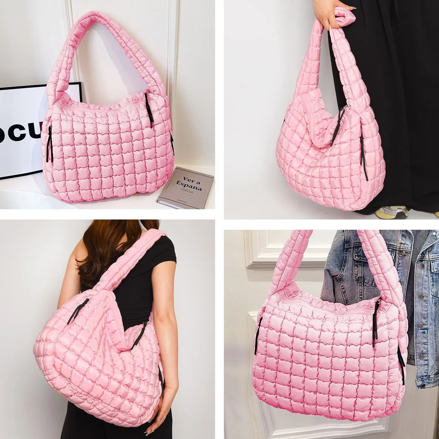 Puffer Tote, Quilted Puffer Hobo Bag, Lightweight Puffy Quilted Shoulder Bag for Work, Gym, Travel