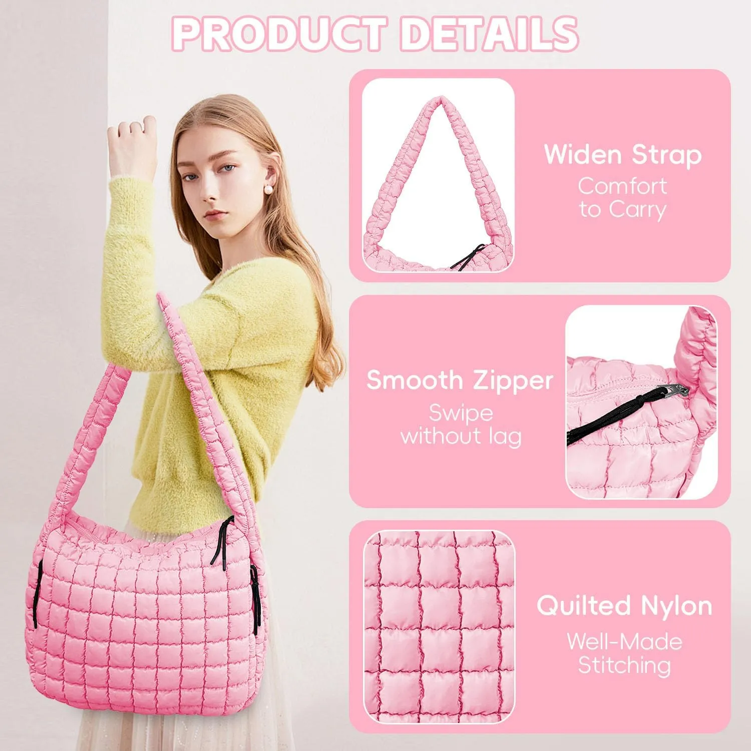 Puffer Tote, Quilted Puffer Hobo Bag, Lightweight Puffy Quilted Shoulder Bag for Work, Gym, Travel