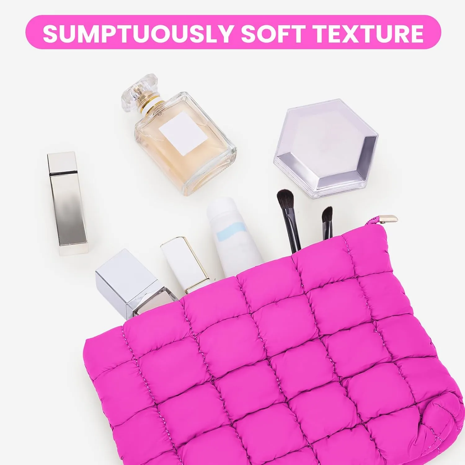 Puffy Quilted Makeup Bag Cosmetic Bags Travel Cute Puffer Solid Toiletry Organizer Pouch Storage Clutch for Women