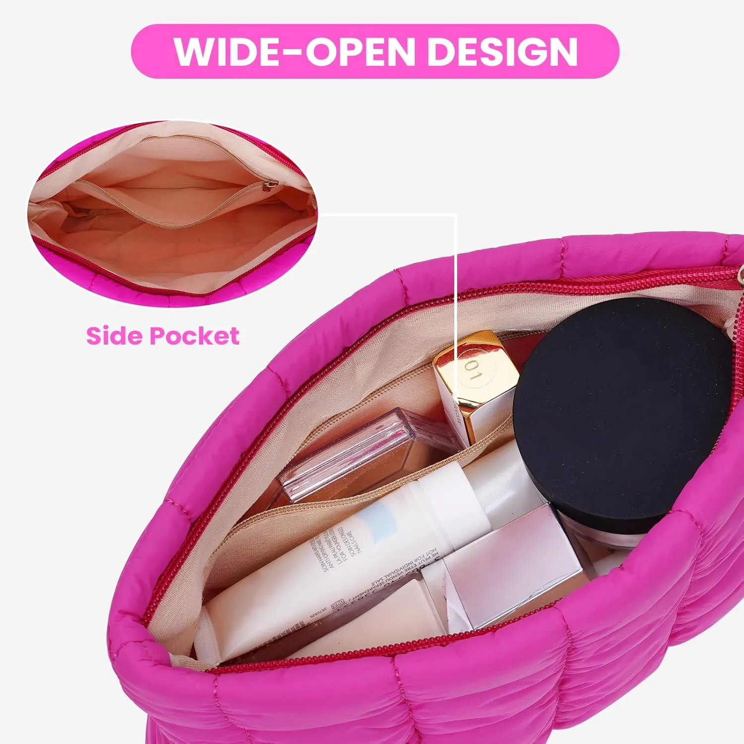 Puffy Quilted Makeup Bag Cosmetic Bags Travel Cute Puffer Solid Toiletry Organizer Pouch Storage Clutch for Women