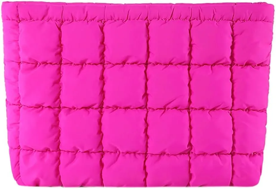 Puffy Quilted Makeup Bag Cosmetic Bags Travel Cute Puffer Solid Toiletry Organizer Pouch Storage Clutch for Women