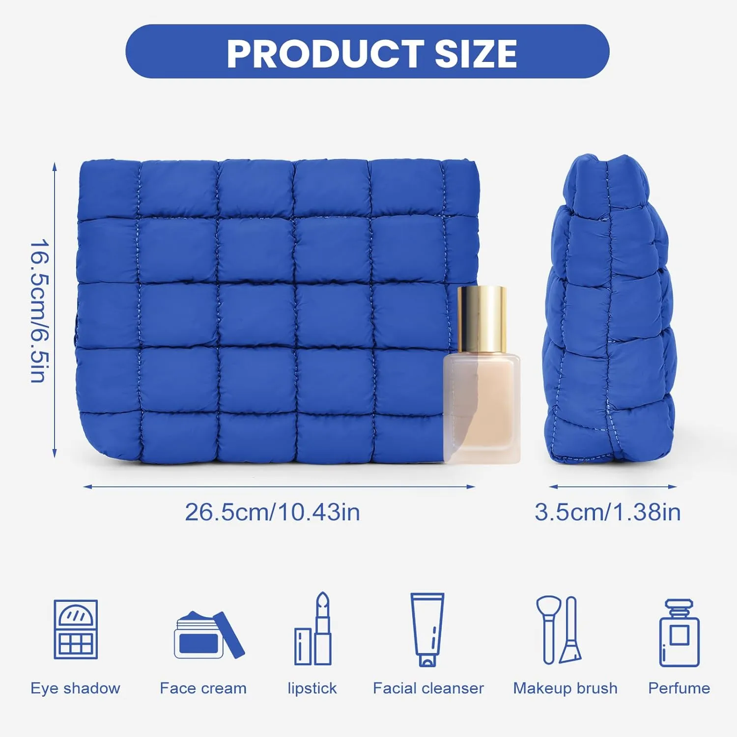 Puffy Quilted Makeup Bag Cosmetic Bags Travel Cute Puffer Solid Toiletry Organizer Pouch Storage Clutch for Women