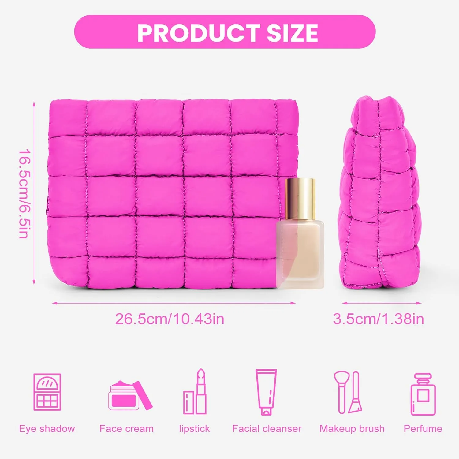 Puffy Quilted Makeup Bag Cosmetic Bags Travel Cute Puffer Solid Toiletry Organizer Pouch Storage Clutch for Women
