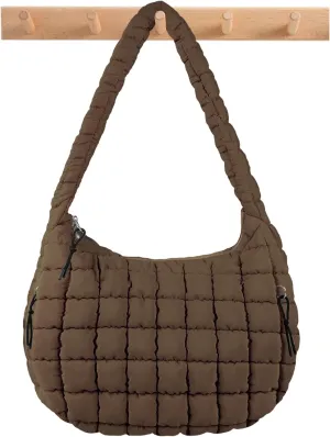 Quilted Puffer Tote Bag Large Crossbody Shoulder Bag with Zipper, Nylon Bubble Hobo Handbag Carryall Bag for Women