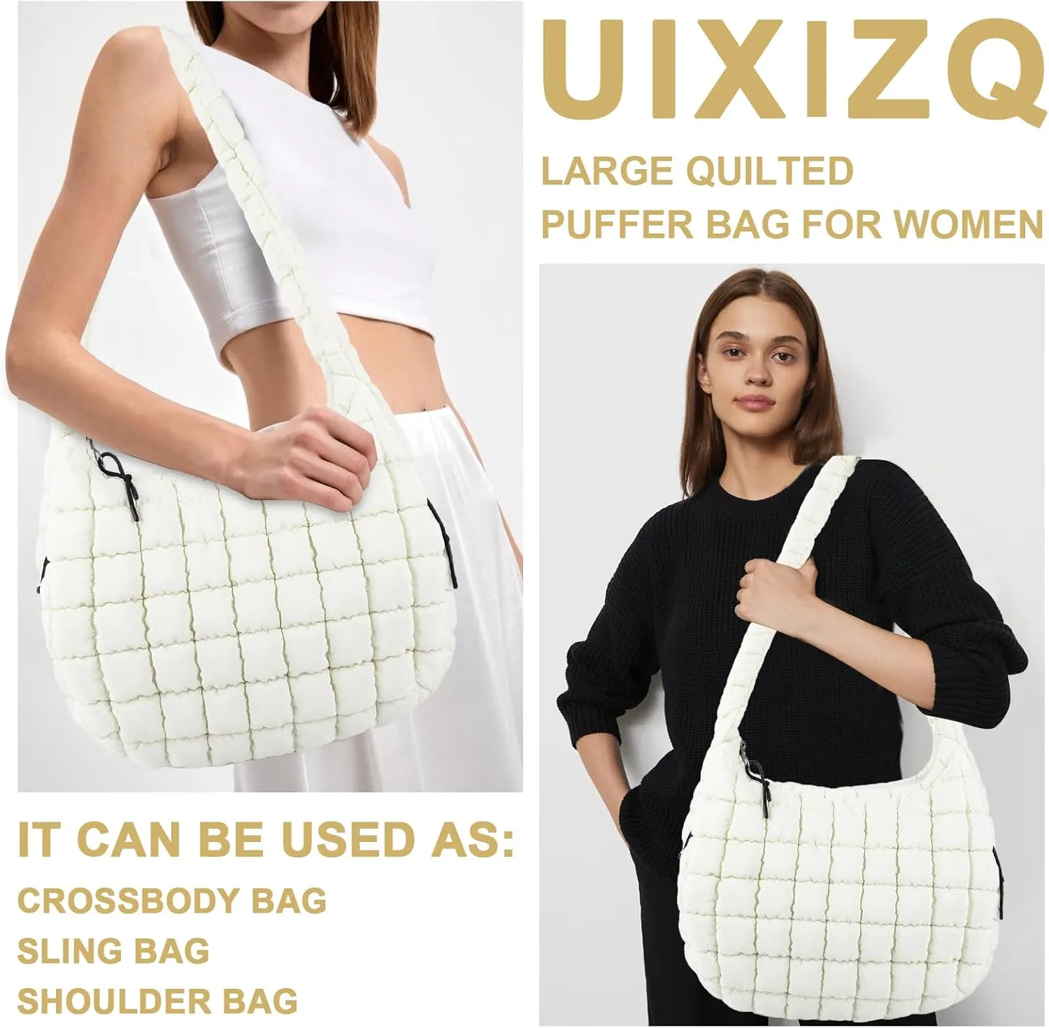Quilted Puffer Tote Bag Purse Puffy Crossbody Shoulder Bag,Lightweight Nylon Hobo Bag Puffer Carryall Bag for Women Girl