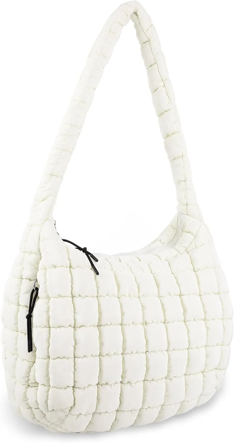 Quilted Puffer Tote Bag Purse Puffy Crossbody Shoulder Bag,Lightweight Nylon Hobo Bag Puffer Carryall Bag for Women Girl