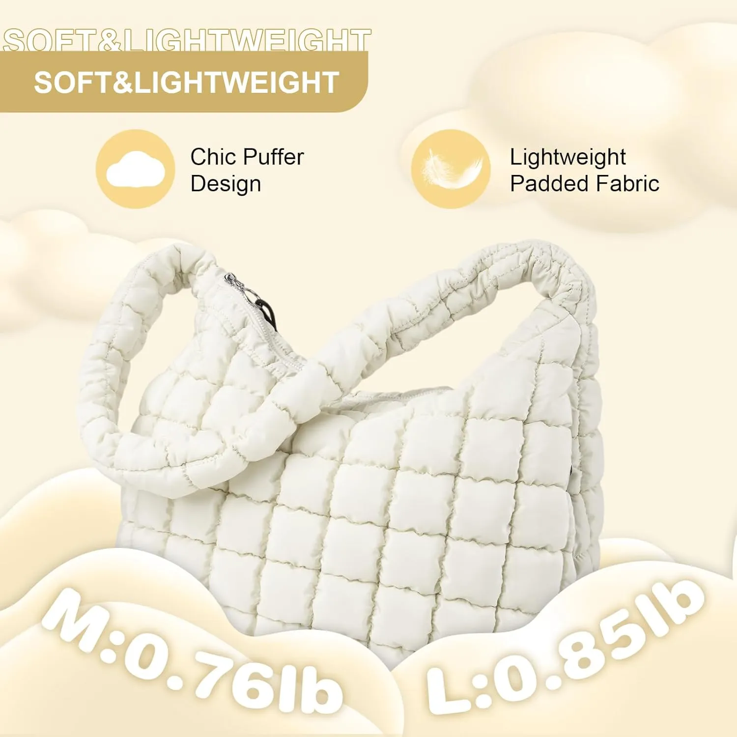 Quilted Puffer Tote Bag Purse Puffy Crossbody Shoulder Bag,Lightweight Nylon Hobo Bag Puffer Carryall Bag for Women Girl