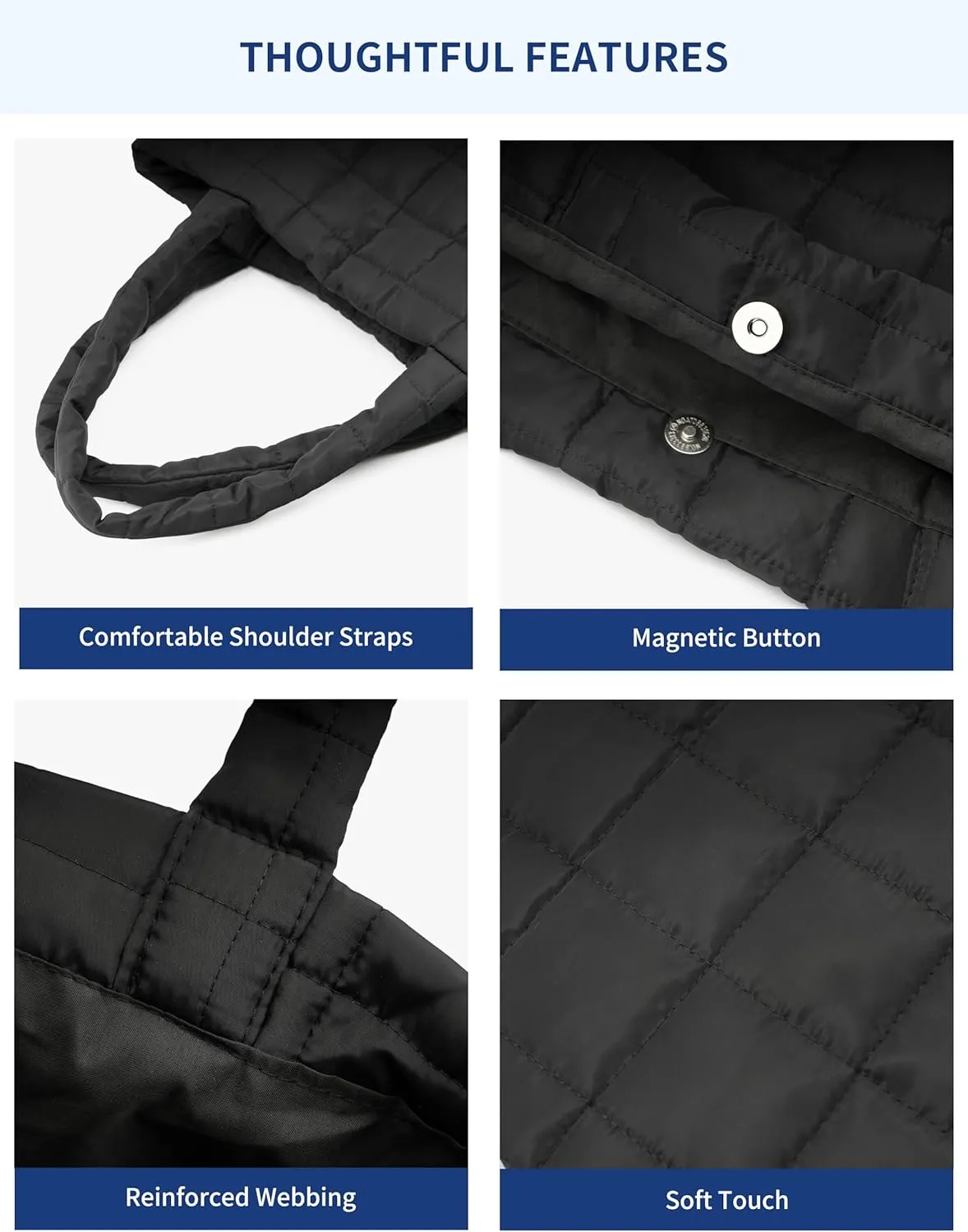 Quilted Tote Bag for Women, Lightweight Carryall Puffer Shoulder Bag Handbag for Travel, Work