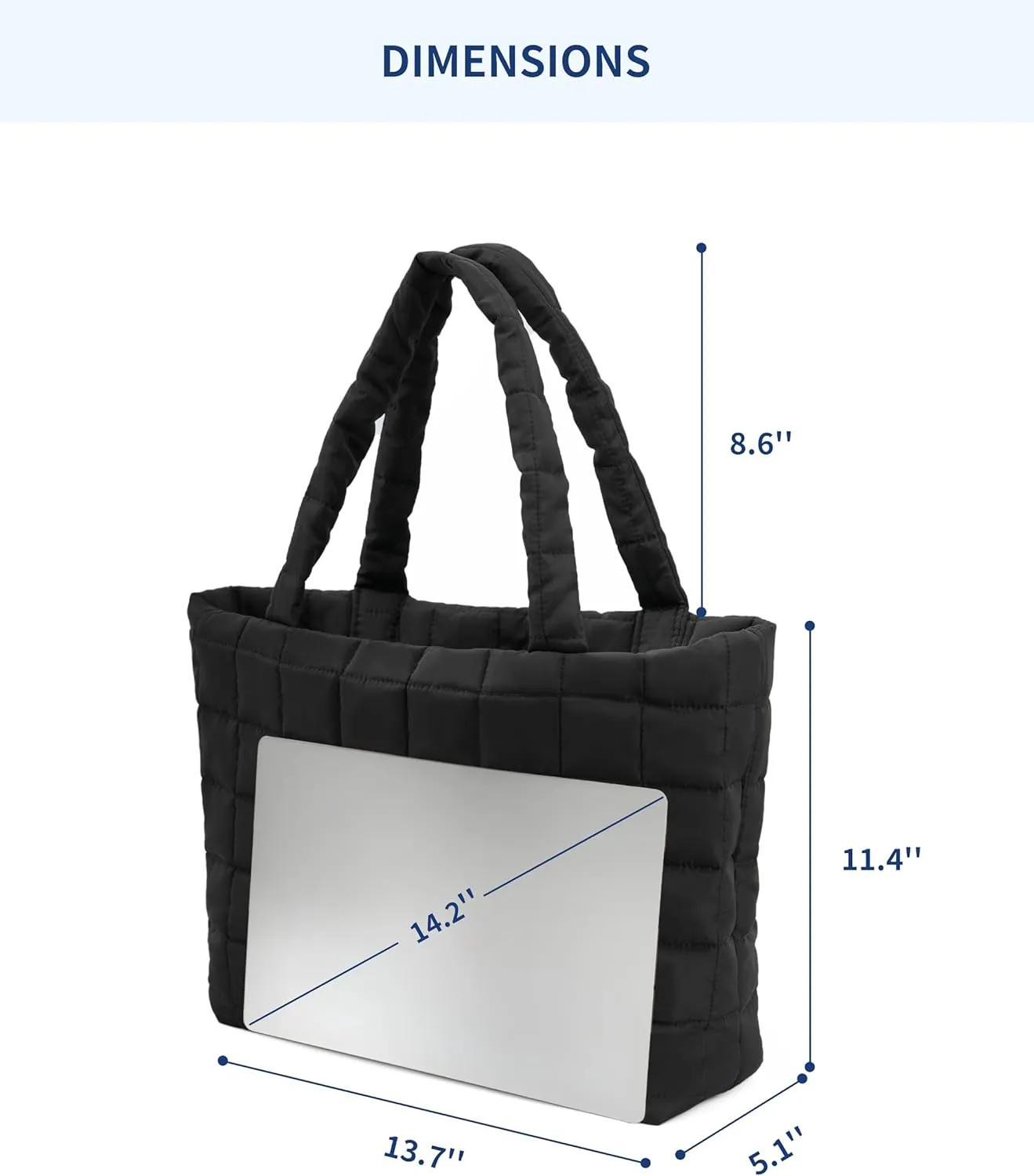 Quilted Tote Bag for Women, Lightweight Carryall Puffer Shoulder Bag Handbag for Travel, Work