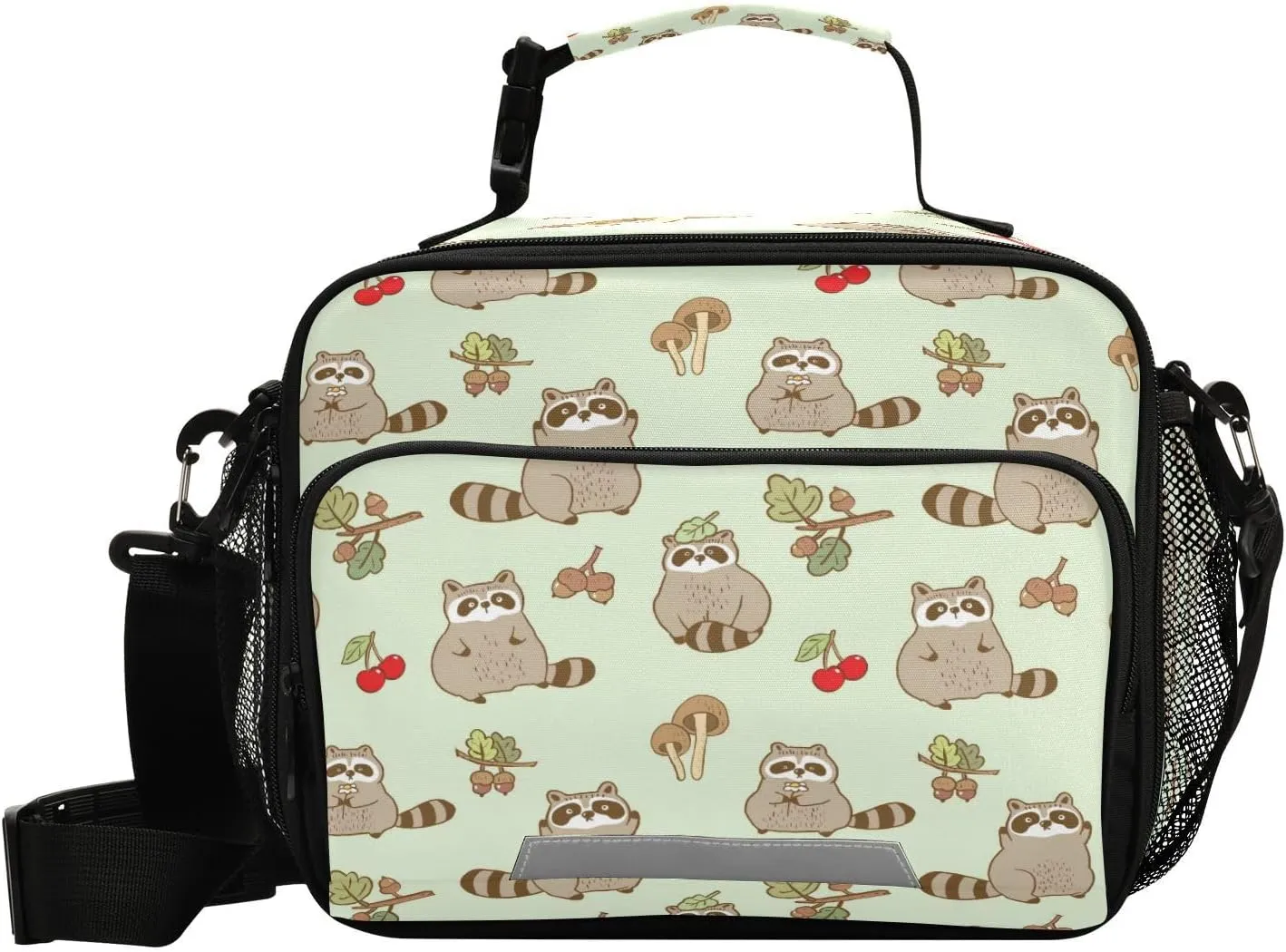Raccoon Cherry Hazelnut Kid's Lunch Bags for Boys Girls Mushroom Lunch Bag Insulated Thermal Cooler Bags Reusable Organizer Tote Lunch Box with Adjustable Shoulder Strap for School Picnic Beach