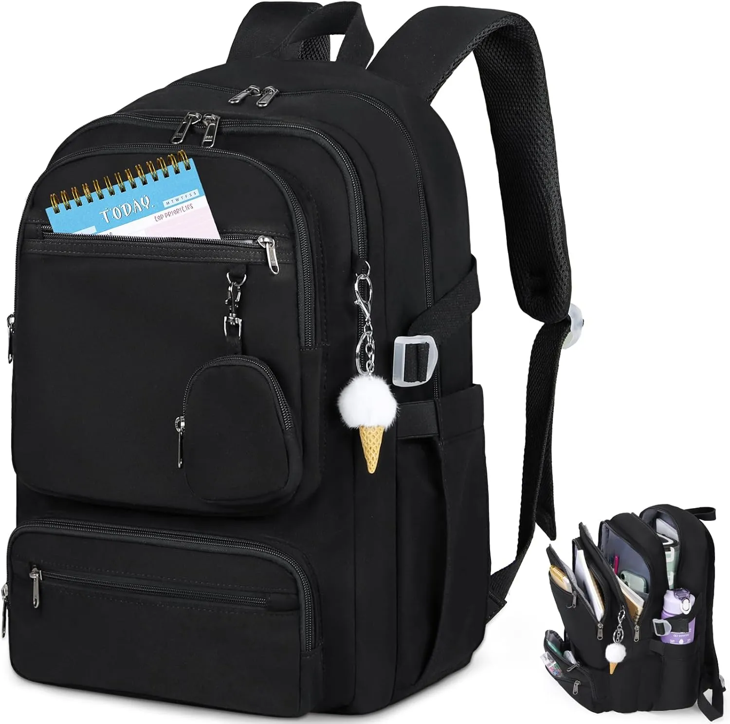 RAINSMORE Laptop Backpack for Women Teen Girls Cute College Backpack 15.6 Inch Bookbag Casual Backpacks for Travel Work Commuter, Black