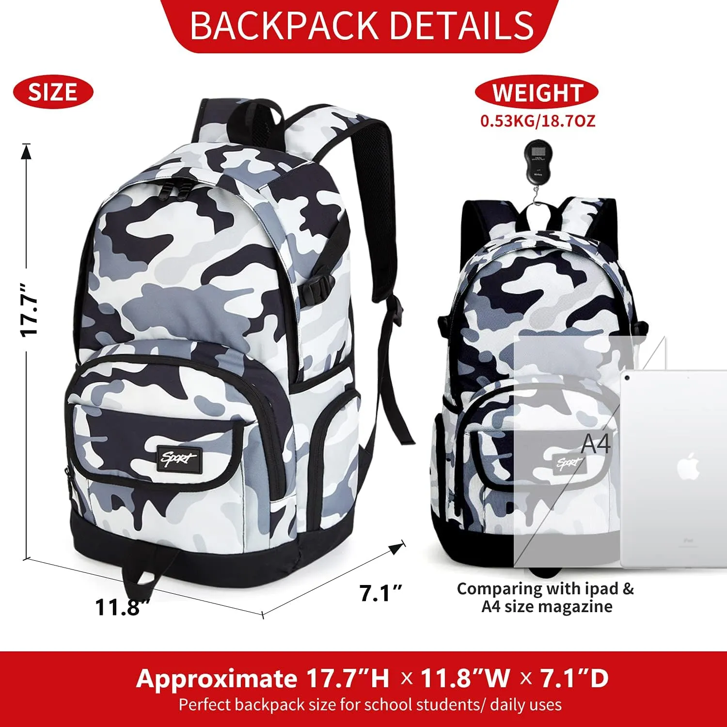 rickyh style School Backpack Travel Bag for Men & Women Lightweight College Back Pack with Laptop Compartmen