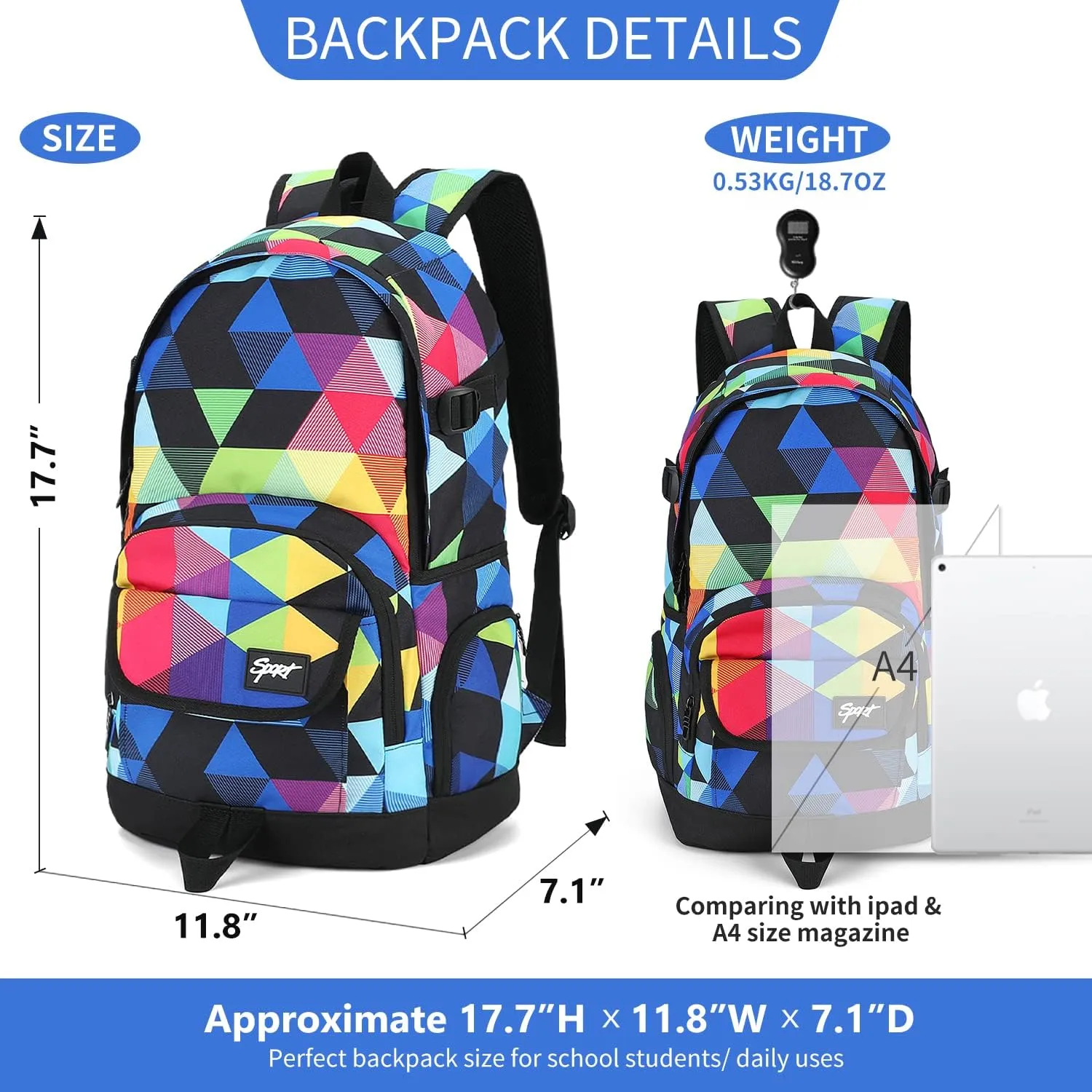rickyh style School Backpack Travel Bag for Men & Women Lightweight College Back Pack with Laptop Compartmen